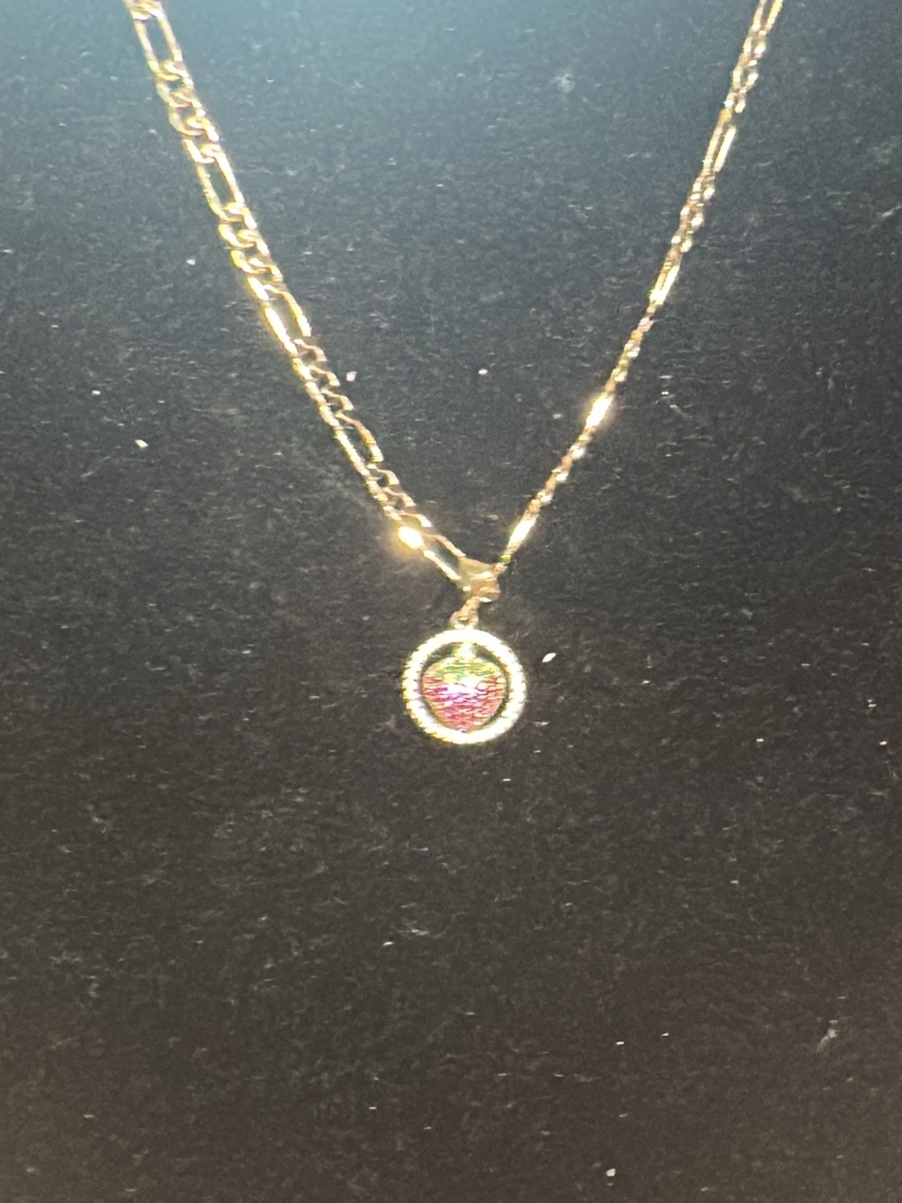 14kt Gold Filled (stamped)Strawberry Pendant Necklace in Pink and Green